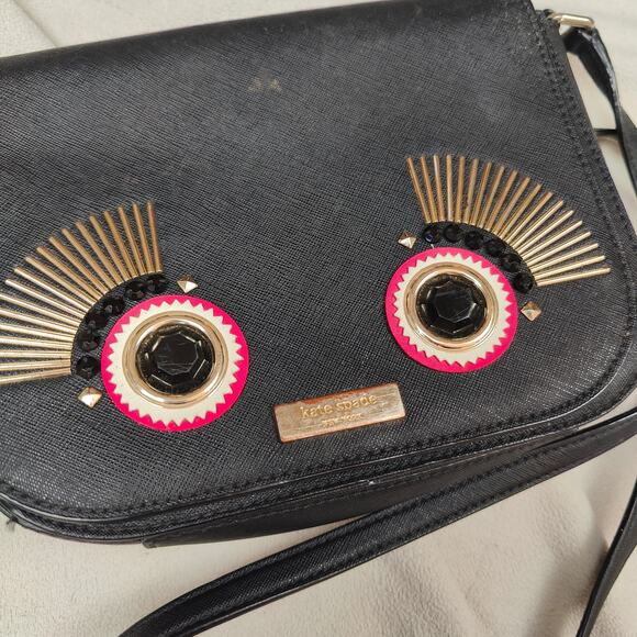 Kate Spade Warm and Fuzzy Large Monster Carsen Crossbody Bag Black Leather‎ - Picture 2 of 11